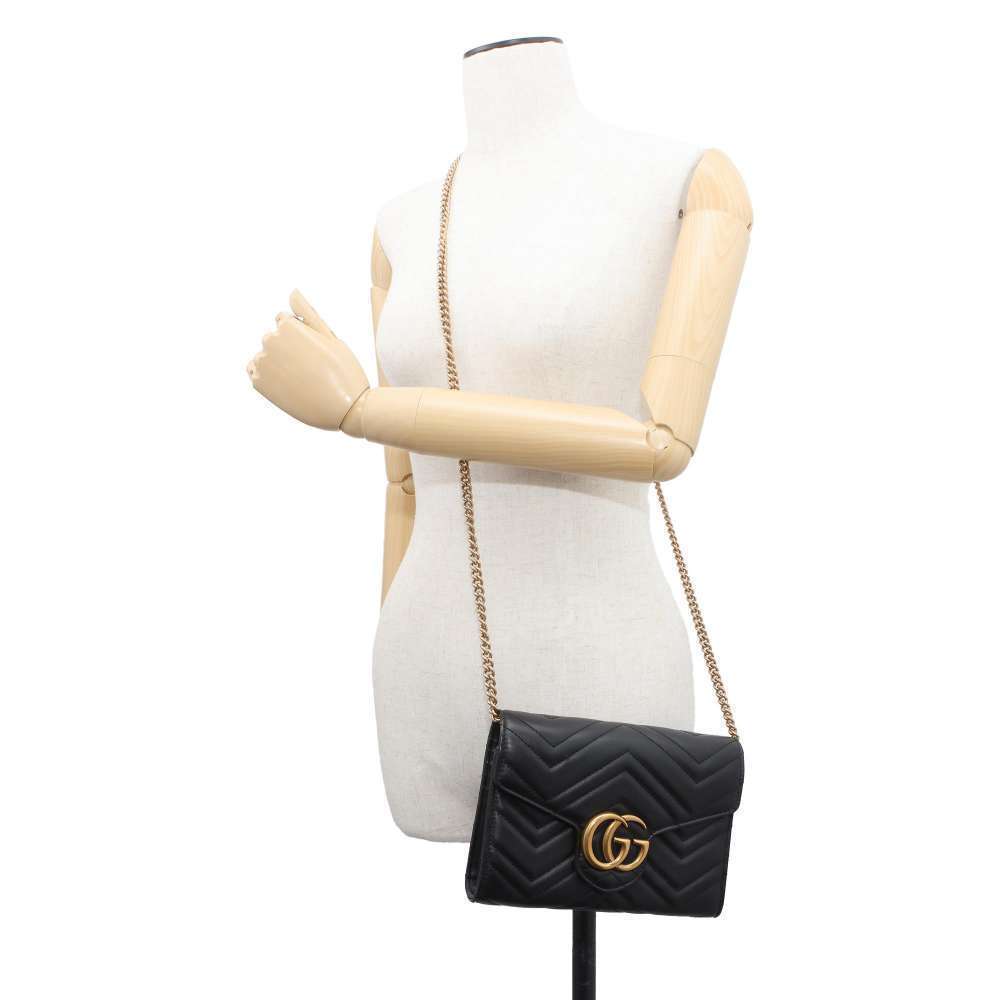 Gucci GG Marmont Quilted Chain Wallet Double Black - Picture 4 of 9